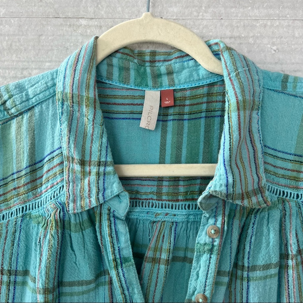 Free People Blue Plaid Henley